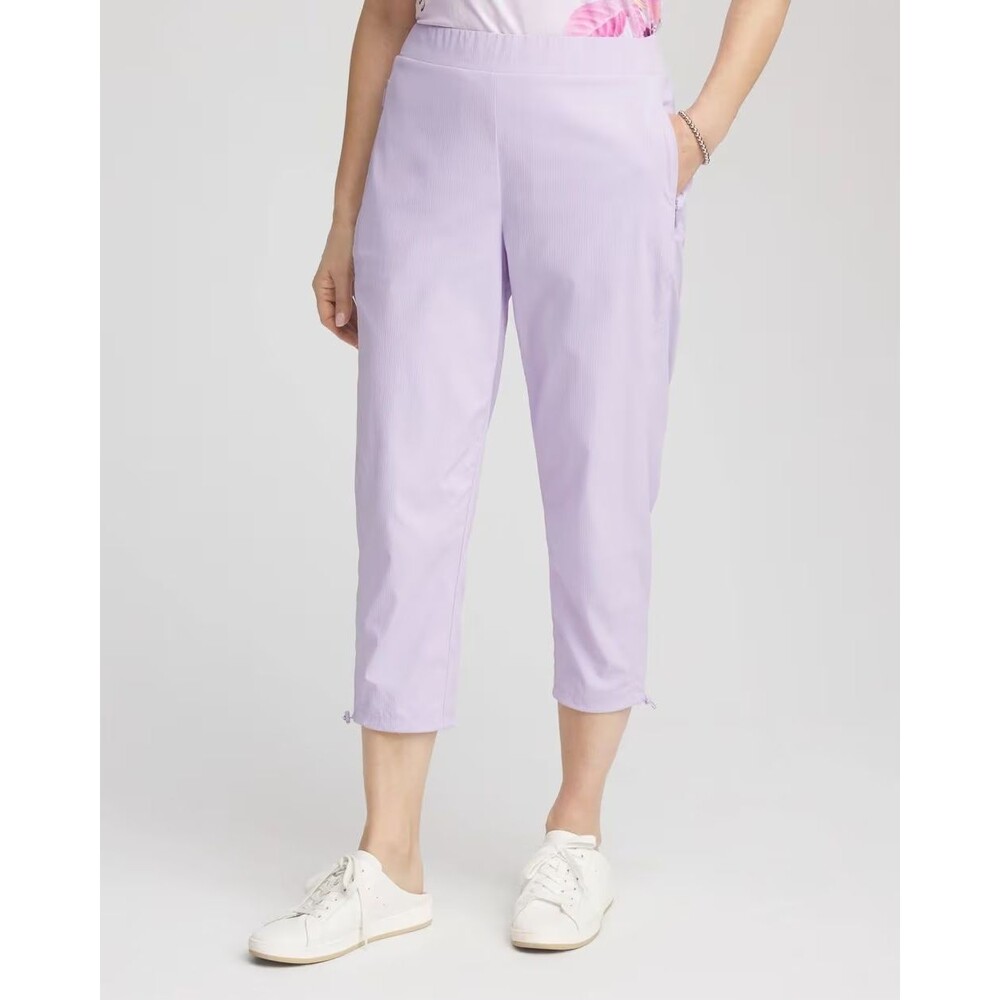 NWT CHICOS Zenergy Purple UPF Striped Bungee Crop High Rise Pants SIZE 0.5 US 6